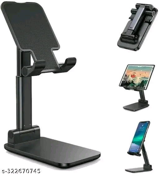 Premium Adjustable & Foldable Mobile Phone Holder | Anti-Skid Base | 90° Rotation| – Black