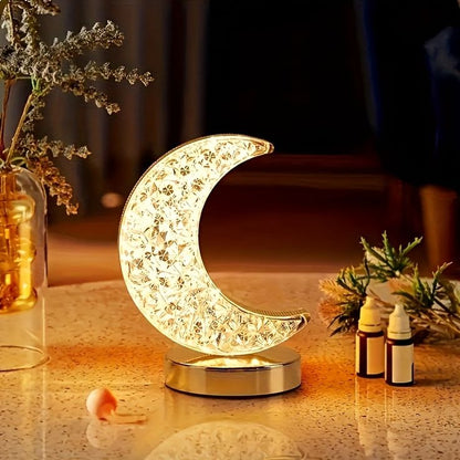 Luxury Crystal Moon Touch Lamp – 3D Crescent LED Night Light for Bedroom, Home Decor & Gifting