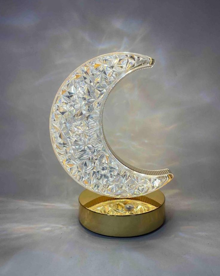 Luxury Crystal Moon Touch Lamp – 3D Crescent LED Night Light for Bedroom, Home Decor & Gifting