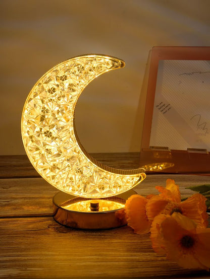 Luxury Crystal Moon Touch Lamp – 3D Crescent LED Night Light for Bedroom, Home Decor & Gifting