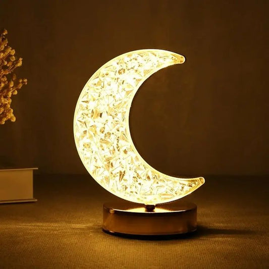 Luxury Crystal Moon Touch Lamp – 3D Crescent LED Night Light for Bedroom, Home Decor & Gifting