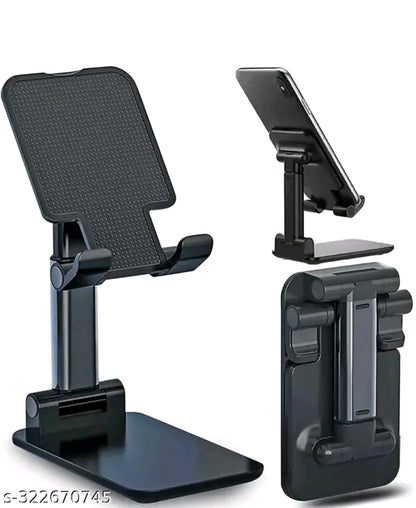 Premium Adjustable & Foldable Mobile Phone Holder | Anti-Skid Base | 90° Rotation| – Black