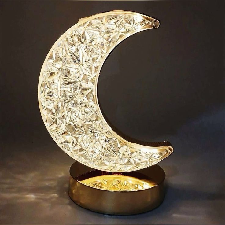 Luxury Crystal Moon Touch Lamp – 3D Crescent LED Night Light for Bedroom, Home Decor & Gifting