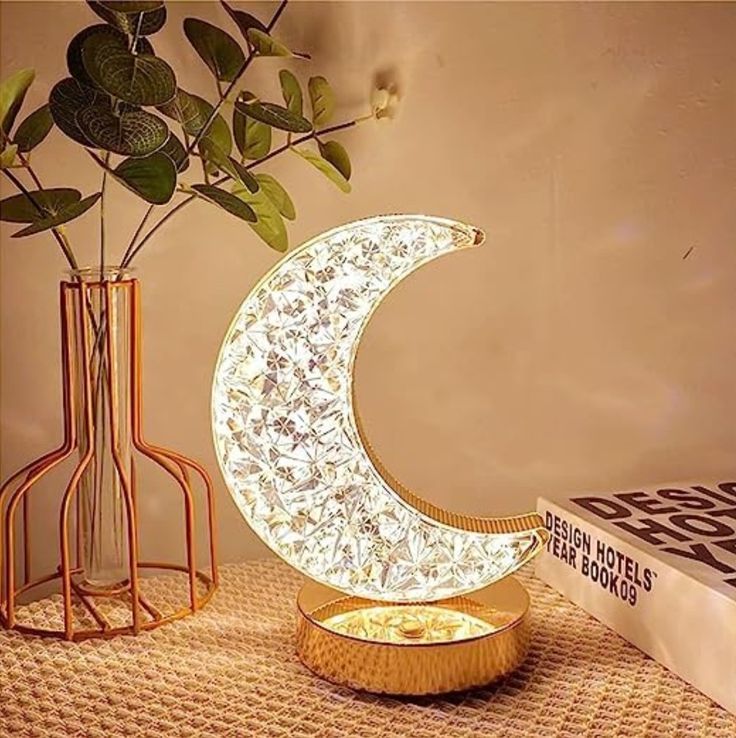 Luxury Crystal Moon Touch Lamp – 3D Crescent LED Night Light for Bedroom, Home Decor & Gifting