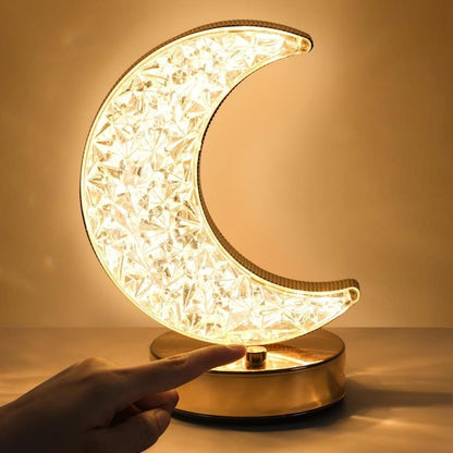 Luxury Crystal Moon Touch Lamp – 3D Crescent LED Night Light for Bedroom, Home Decor & Gifting