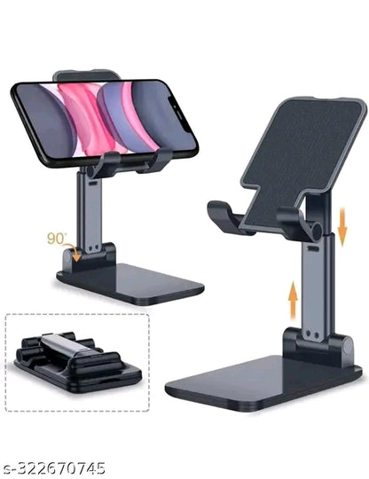 Premium Adjustable & Foldable Mobile Phone Holder | Anti-Skid Base | 90° Rotation| – Black
