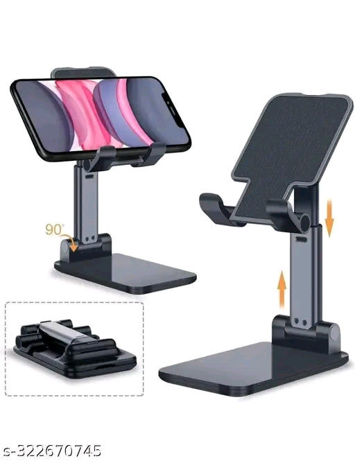 Premium Adjustable & Foldable Mobile Phone Holder | Anti-Skid Base | 90° Rotation| – Black