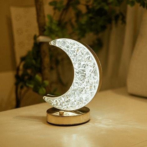 Luxury Crystal Moon Touch Lamp – 3D Crescent LED Night Light for Bedroom, Home Decor & Gifting