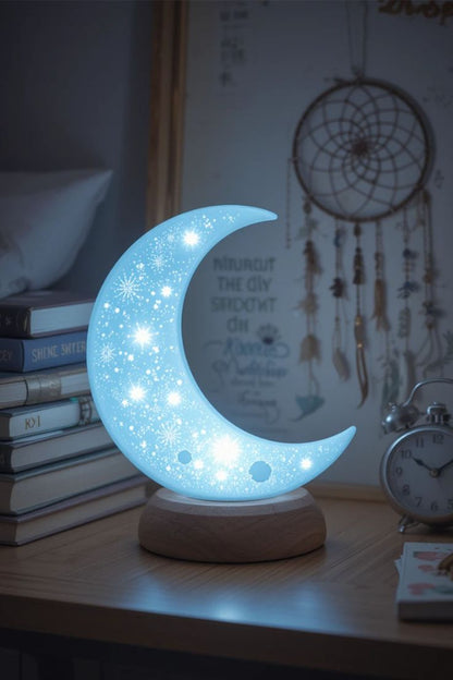 Luxury Crystal Moon Touch Lamp – 3D Crescent LED Night Light for Bedroom, Home Decor & Gifting